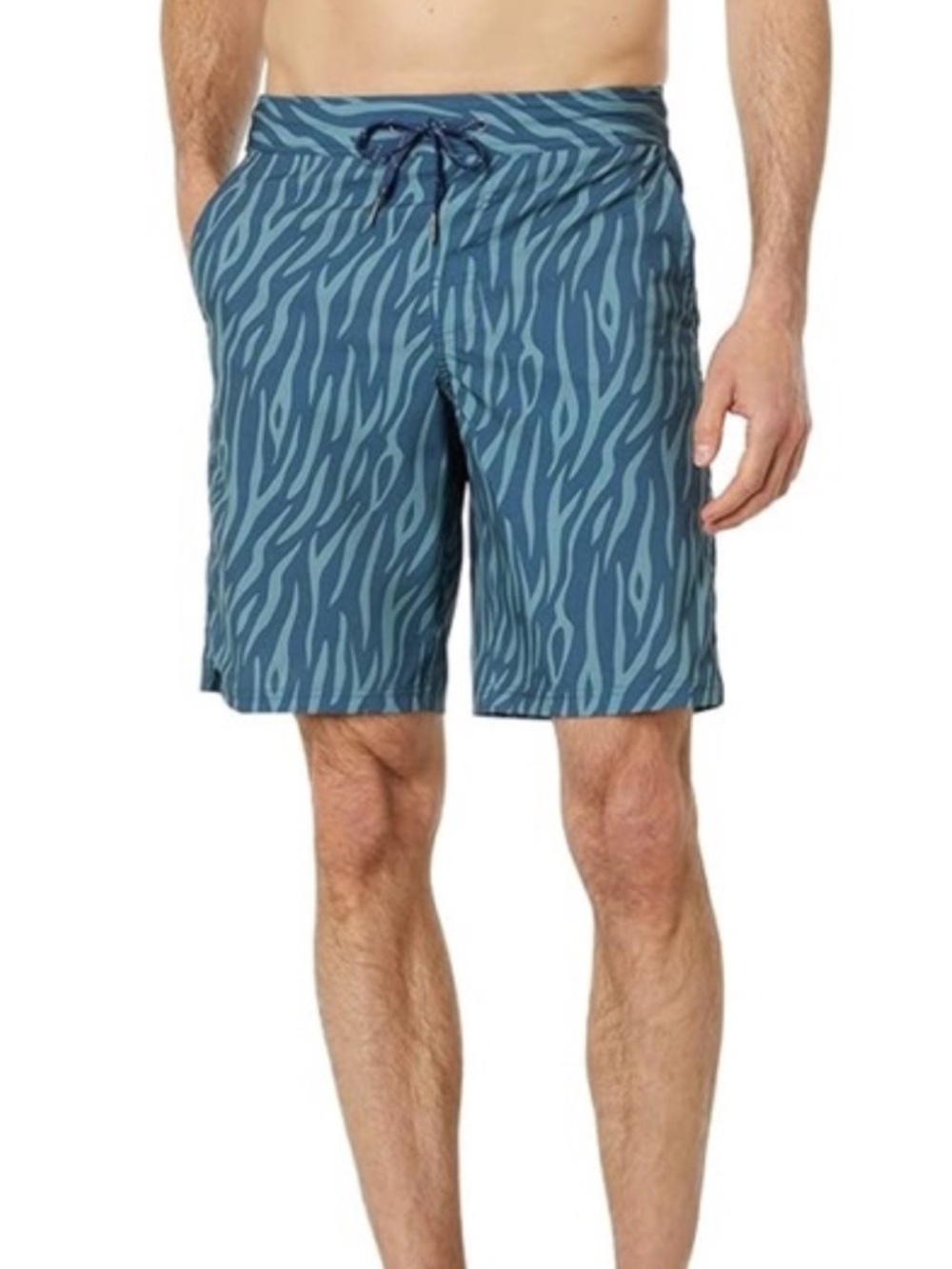 Fair Harbor The Ozone Zebra-Print Swim Shorts Teal & Aqua Tiger Stripe Large - Picture 1 of 8